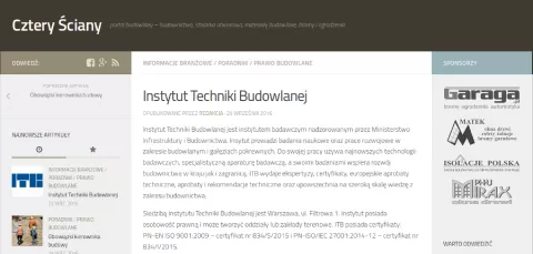 Nowe tematy na portalu budowlanym Cztery Ściany